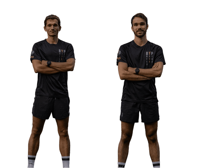 Pierre et Étienne — cofondateurs BYP, kinésithérapeutes experts en course à pied