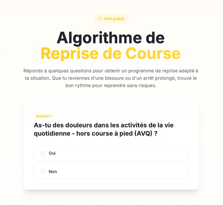 Aperçu de l'algorithme de reprise de course BuildYourPerf